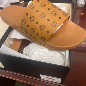 MCM M Monogram Print Slide (Cognac) - new in box!